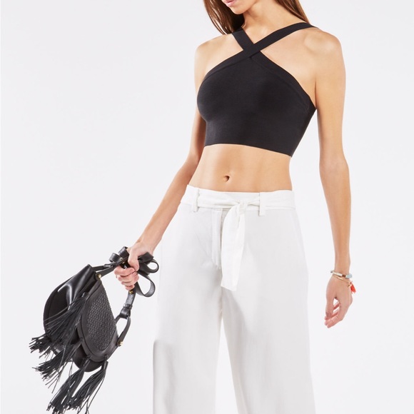 BCBG MAXAZRIA | Women black Short Nylon Halter Neck Plain Tanks &Camisoles Sz XS - Picture 2 of 5